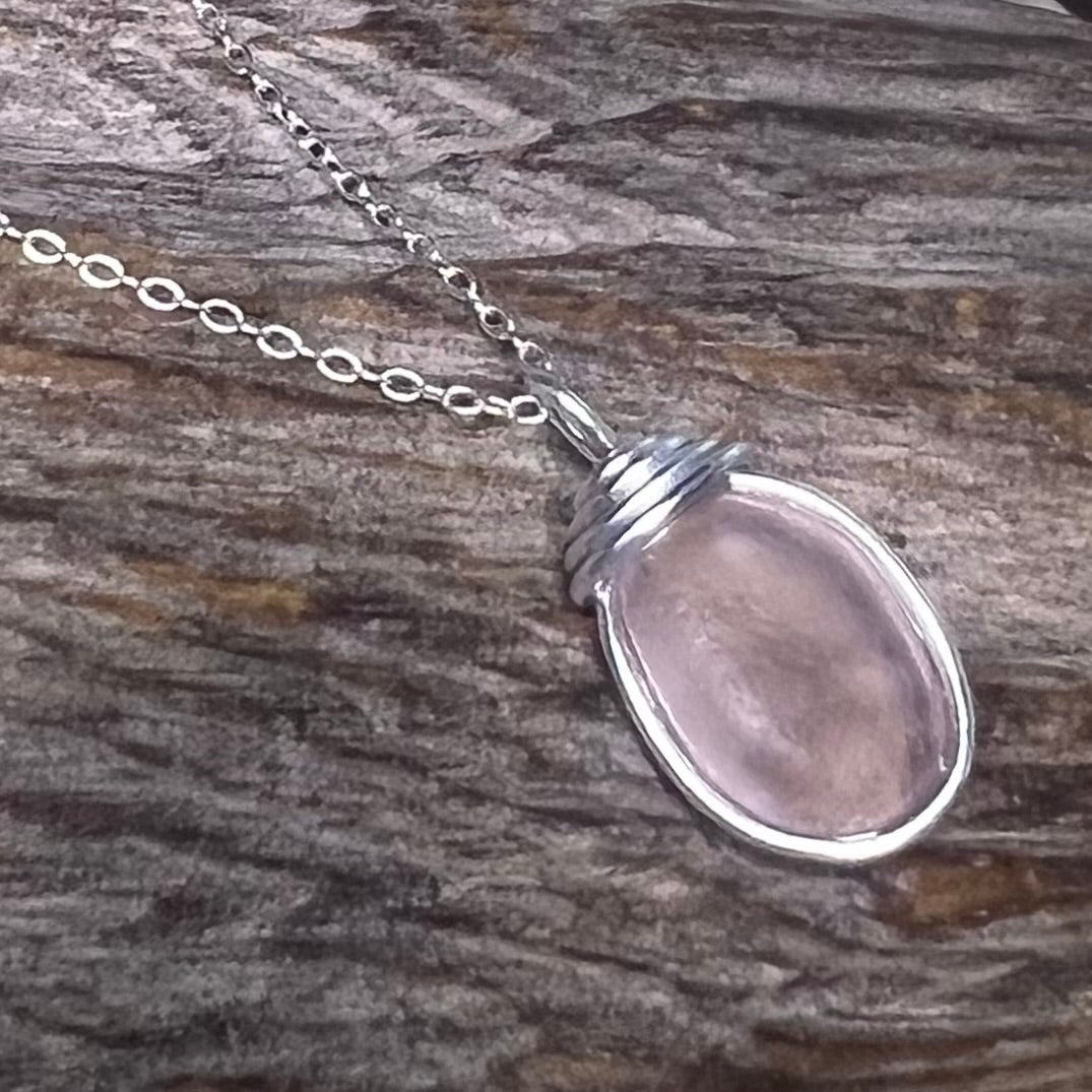Rare Pale Pink Shade Sea Glass Pendant