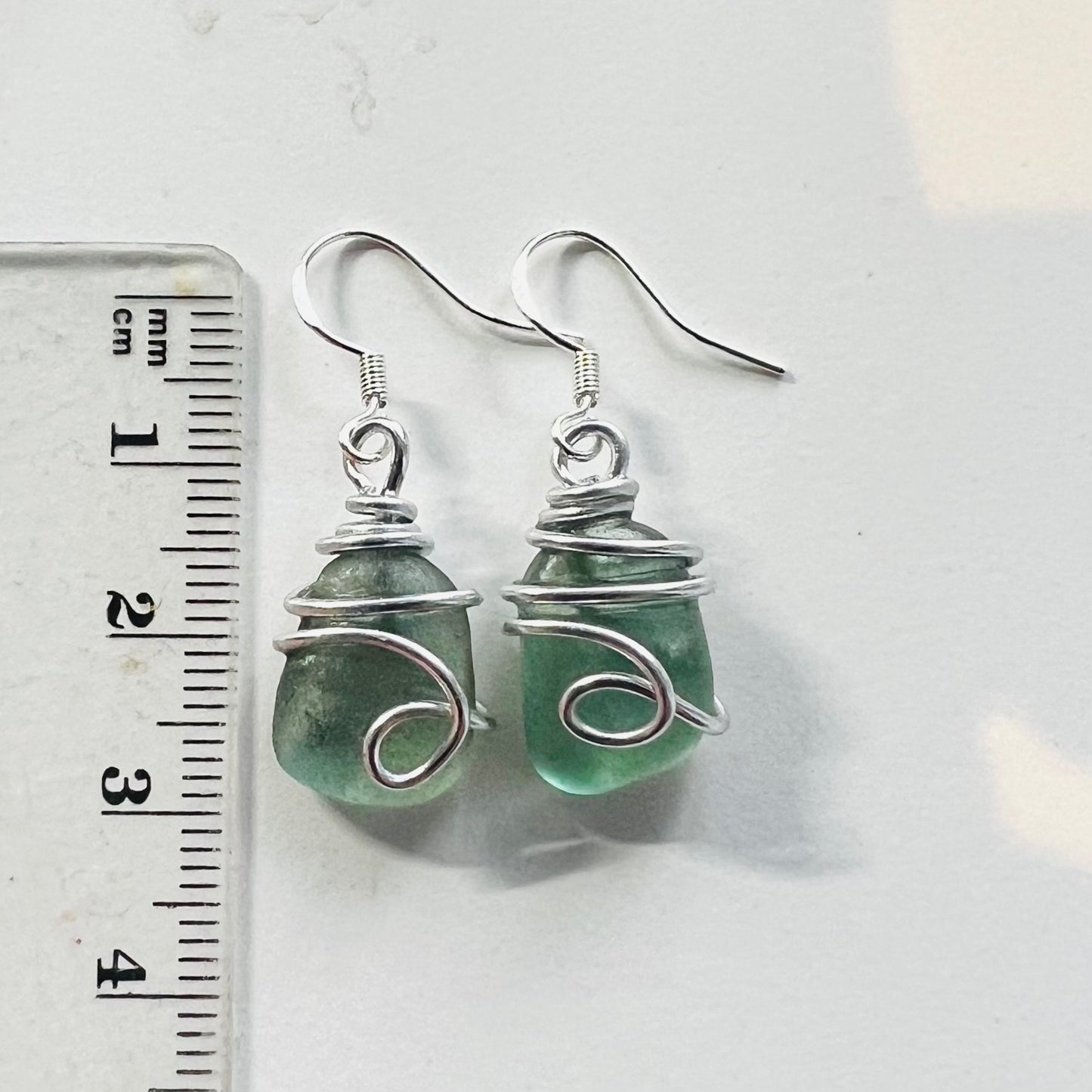 Turquoise Green Seaham Sea Glass Earrings