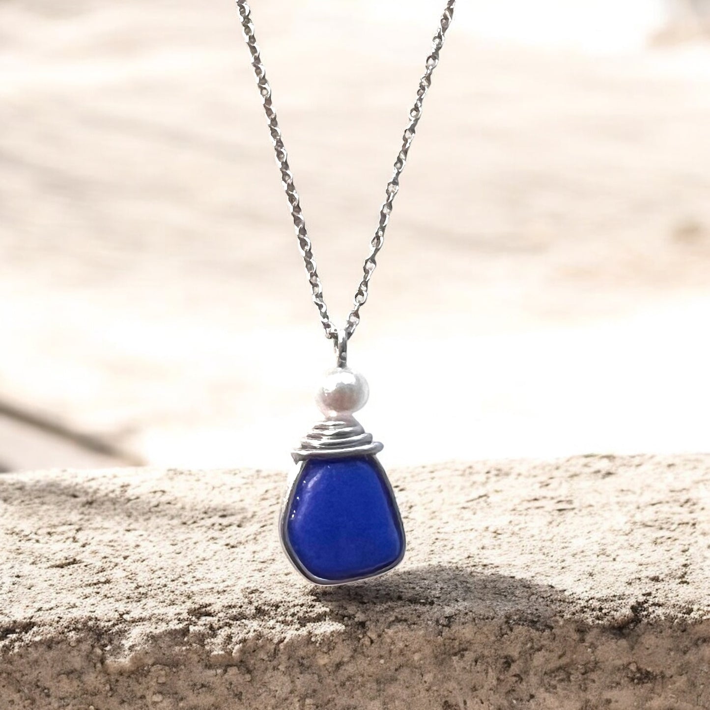 Blue Seaham Sea Glass Pendant