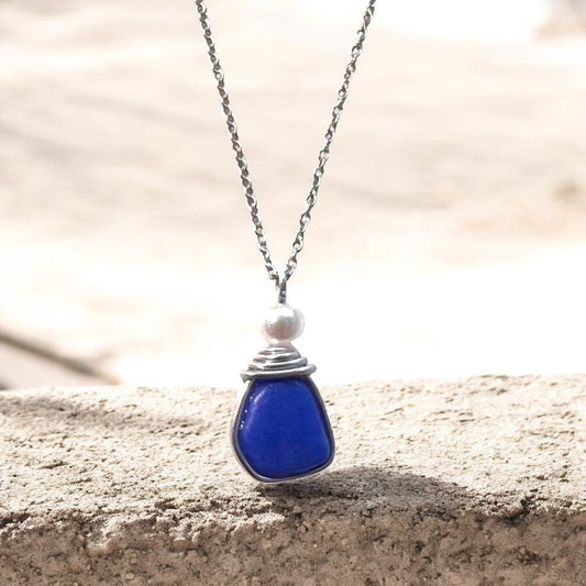 Blue Seaham Sea Glass Pendant