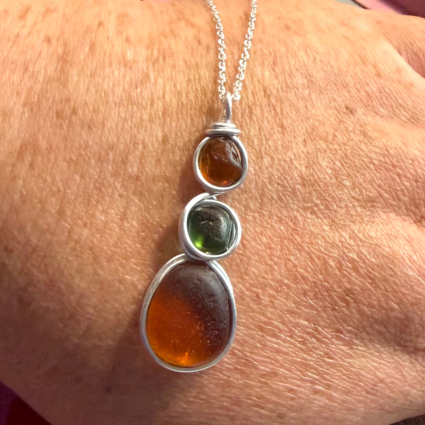 Autumn Shades Sea Glass  Pendant