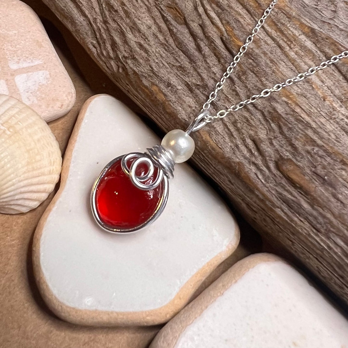 Very Rare Red Seaham Sea Glass Pendant