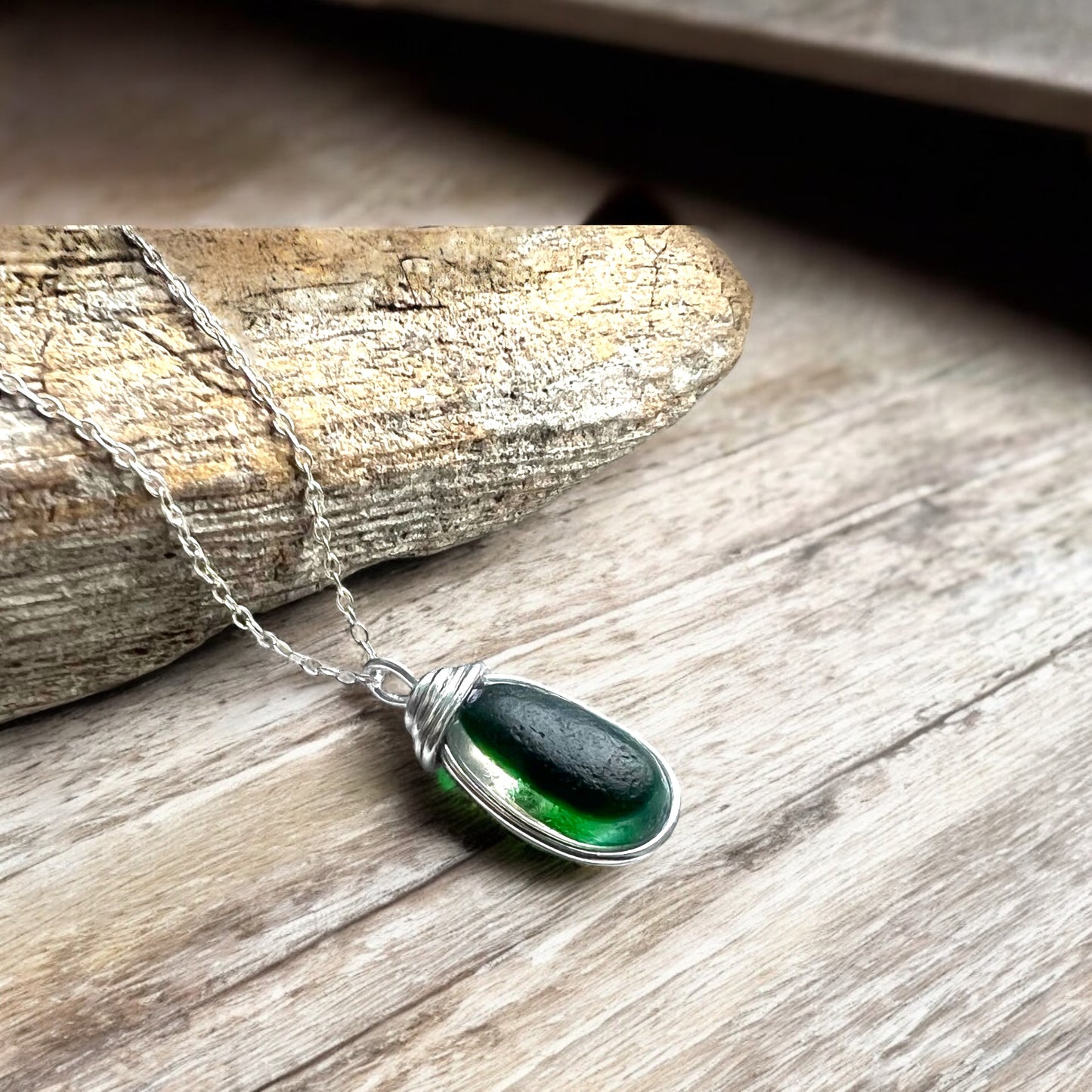 Deep Turquoise Green Multicolour Seaham Sea Glass Pendant
