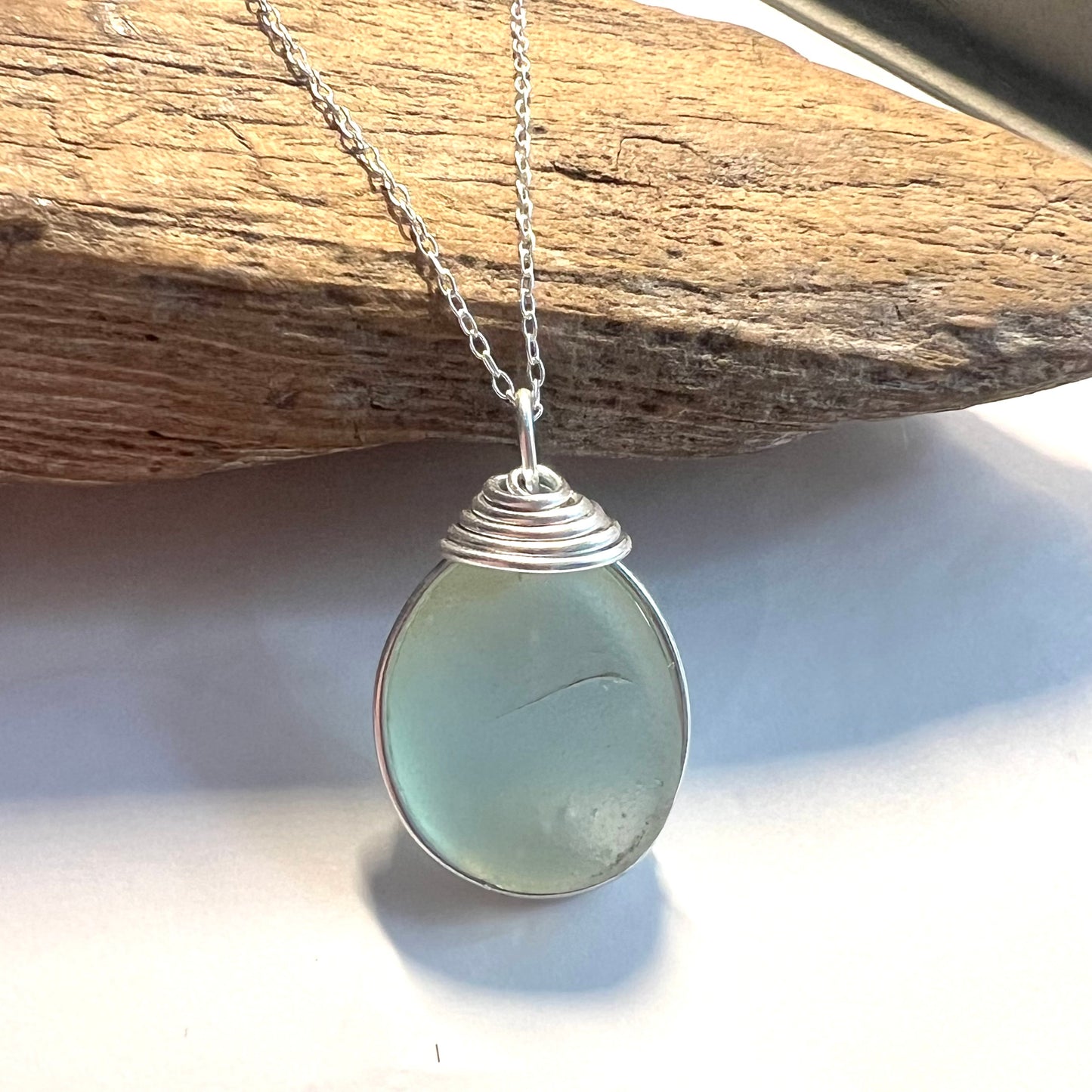 Pale Green Seaham Sea Glass Pendant