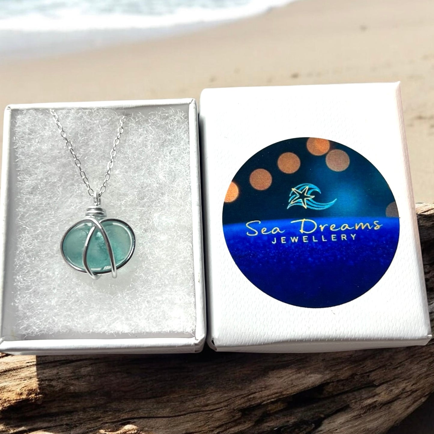 Bright Aqua Blue Heart Sea Glass Pendant