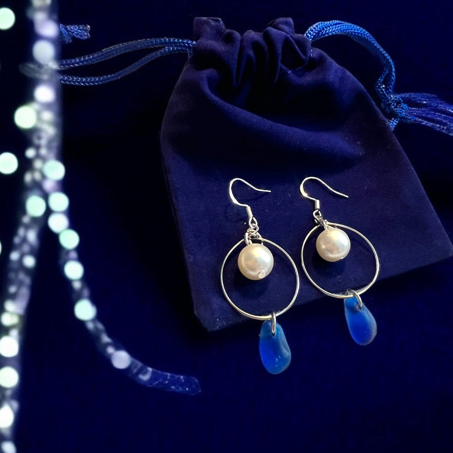 Statement Seaham Sea Glass and Glass Pearl Earrings