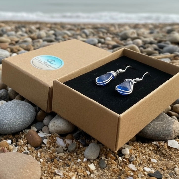 Blue Seaham Sea Glass Earrings