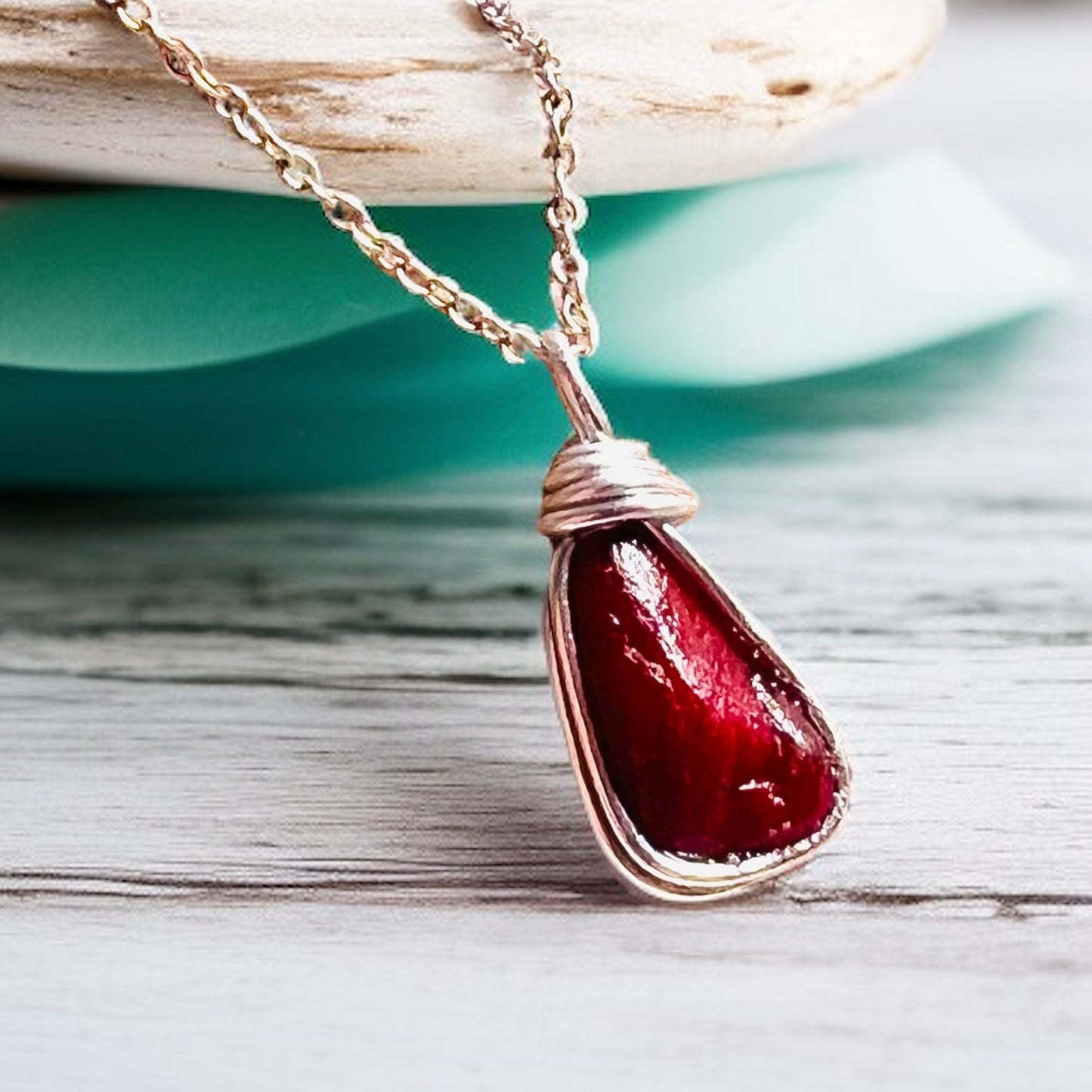 Milky Dark Red Seaham Sea Glass Pendant