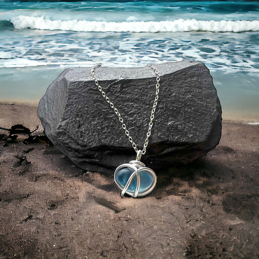 Blue Seaham Sea Glass Heart Pendant