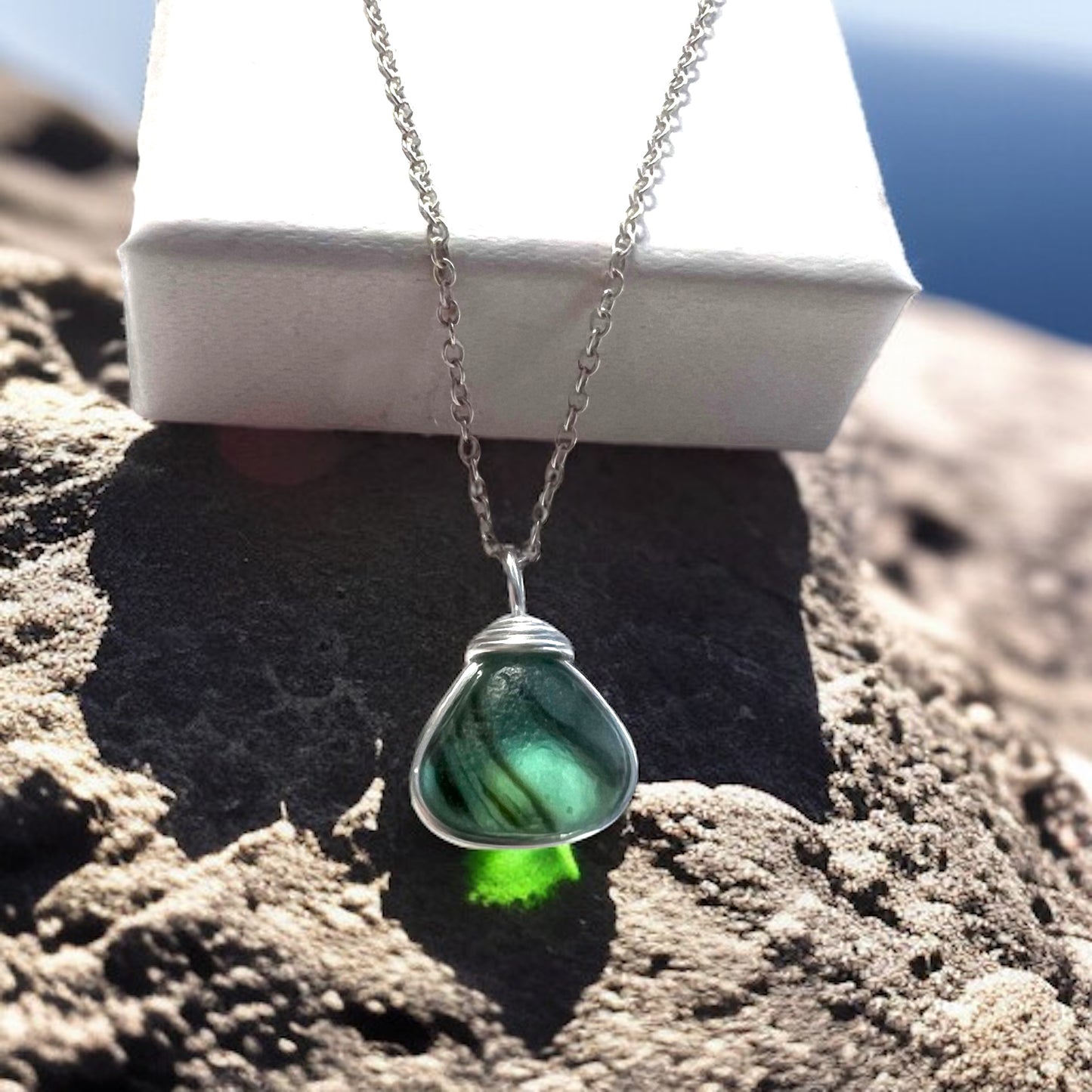 Mixed Green Seaham Sea Glass Multi Pendant