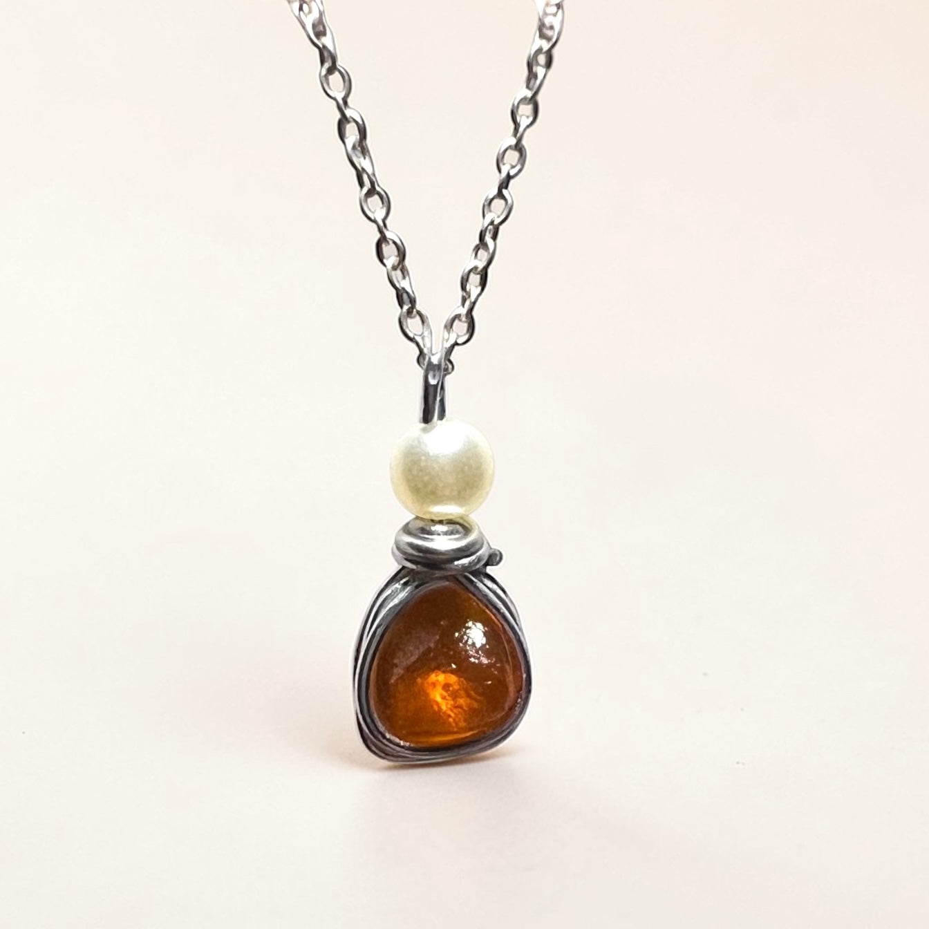 Very Rare Orange Small Seaham Sea Glass Multi Pendant
