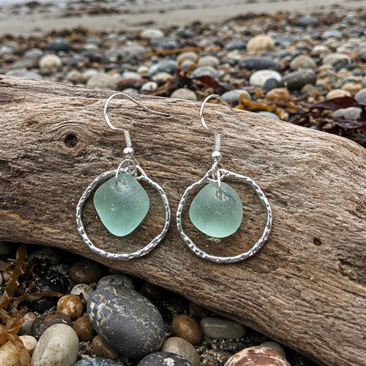 Pale Aqua Seaham Sea Glass Frame Earrings