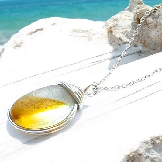 Yellow and White Seaham Sea Glass Pendant