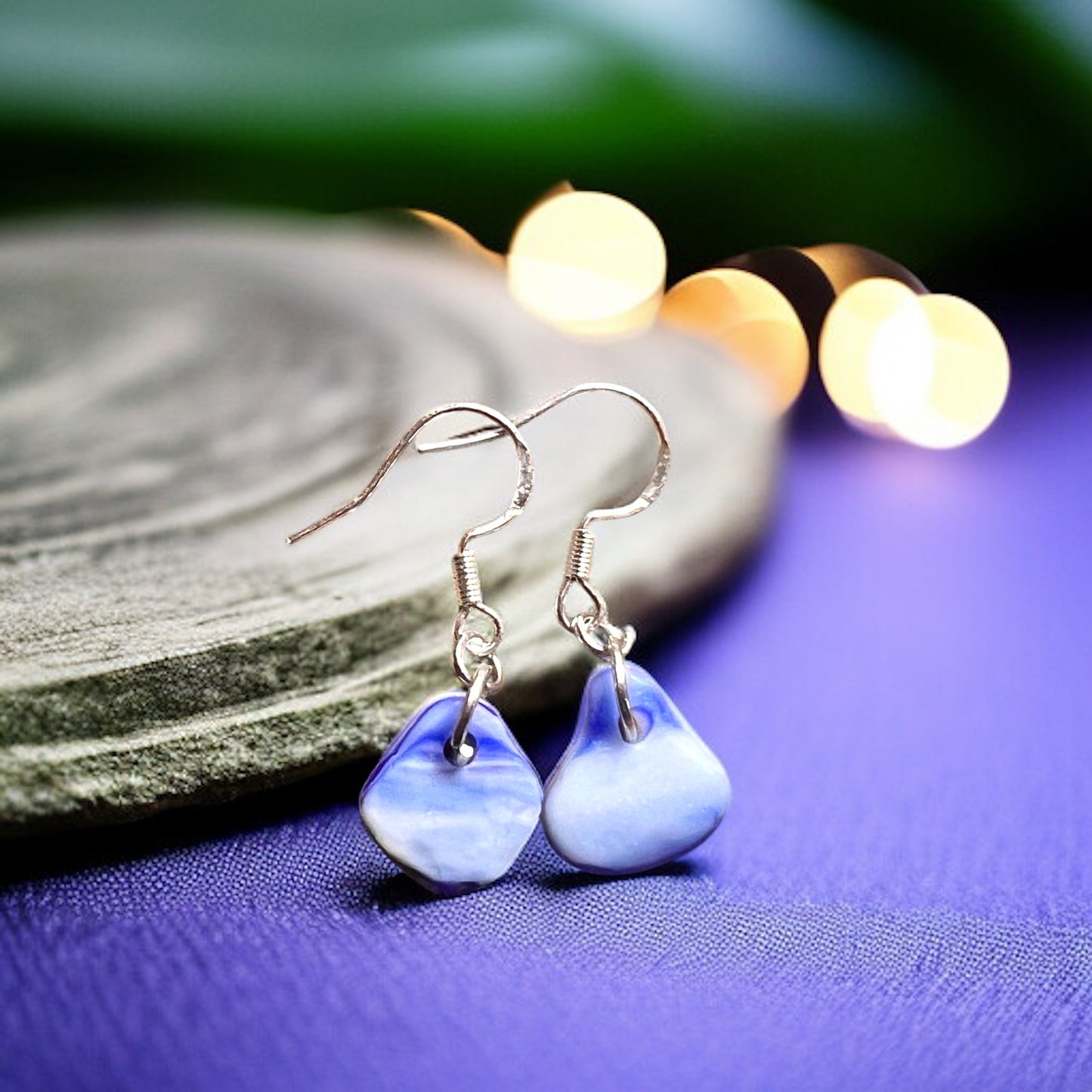 Blue and White Milky Seaham Sea Glass Earrings