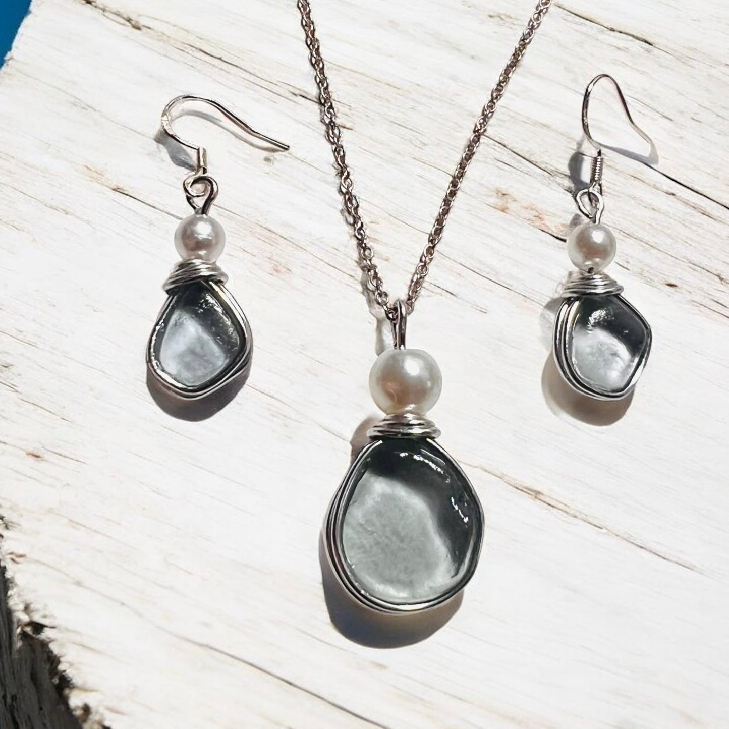 Dusky Grey Seaham Sea Glass Jewellery Set