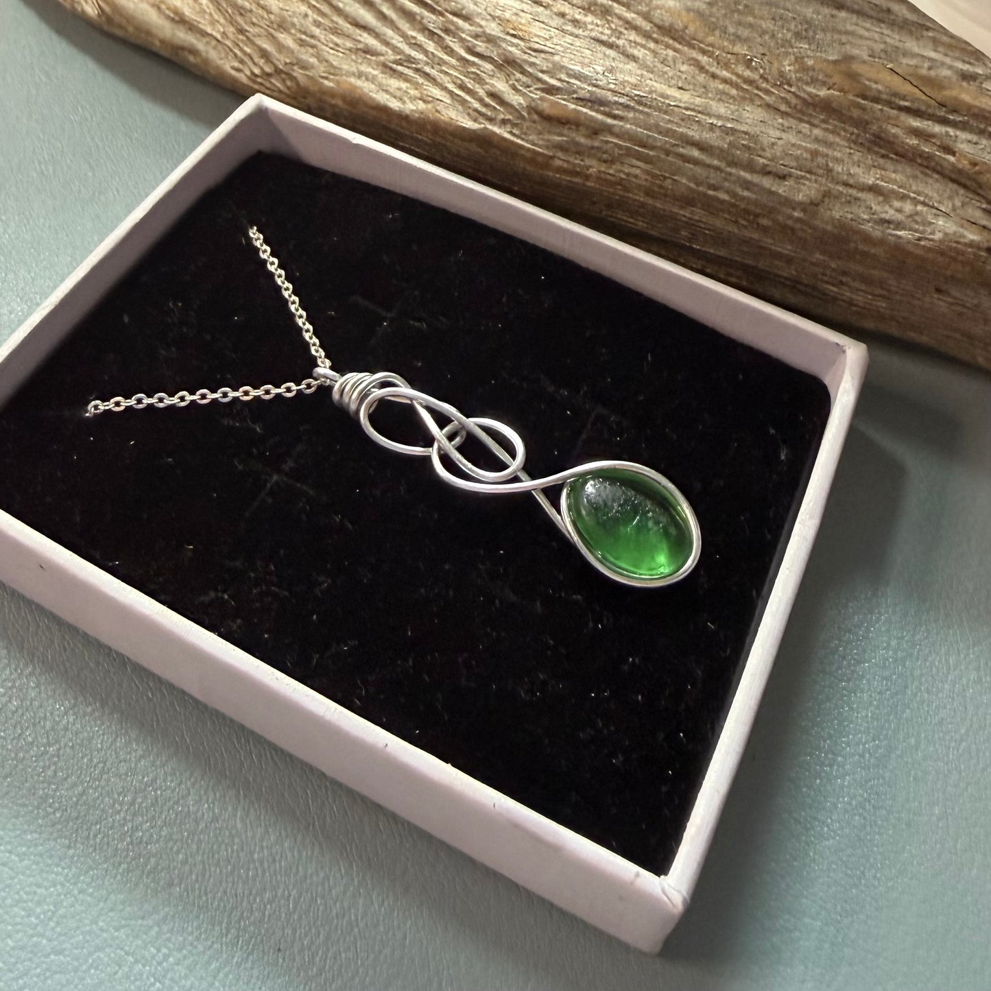 Swirly Green Seaham Sea Glass Pendant