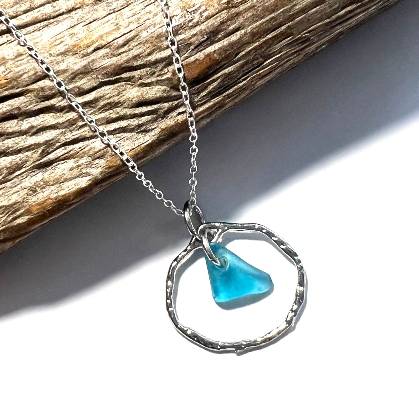 Seaham Sea Glass Bright Aqua Shade Frame Pendant