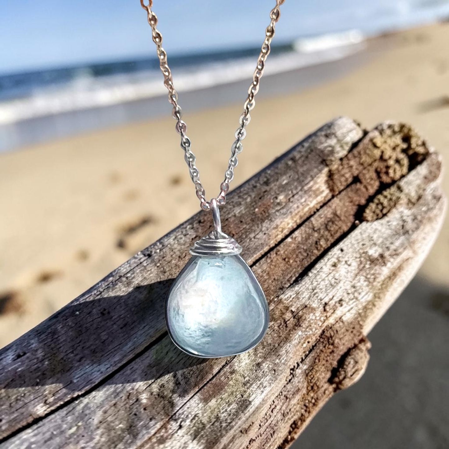 Chunky Pale Blue Seaham Sea Glass Pendant