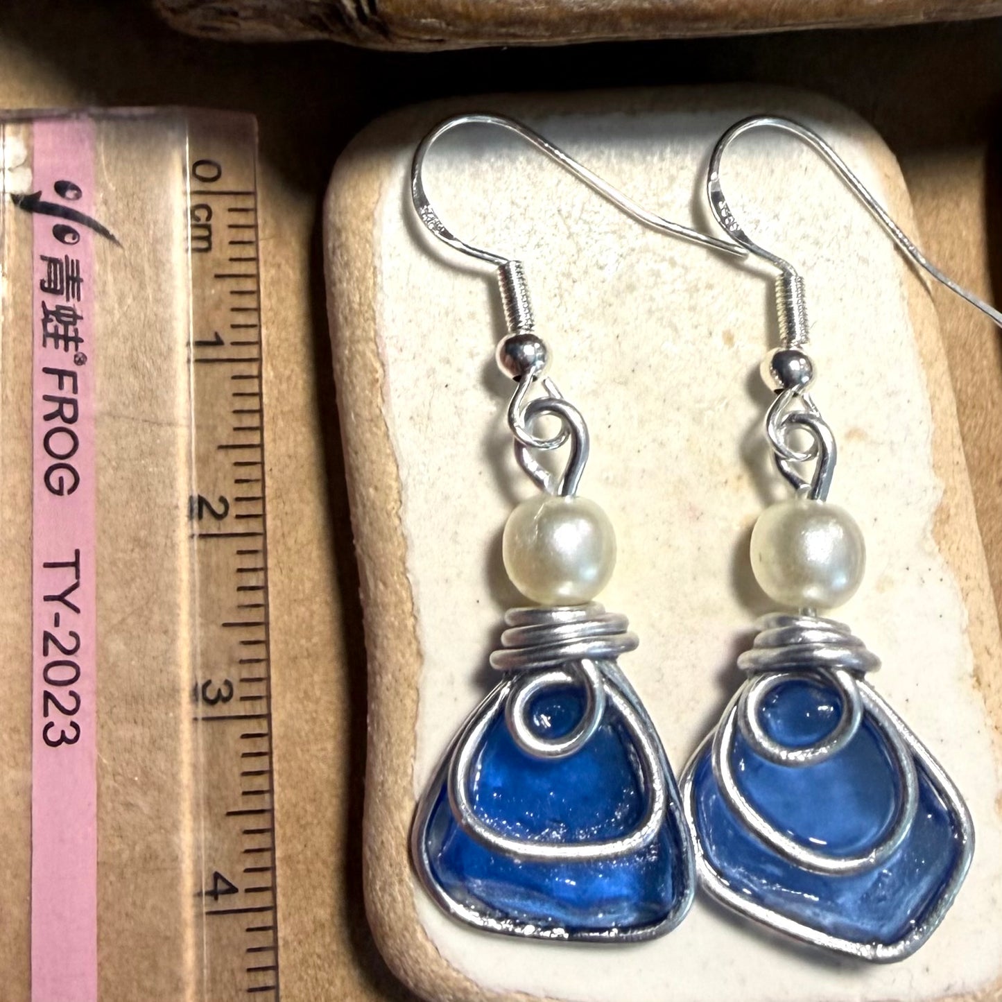 Blue Sea Glass Earrings