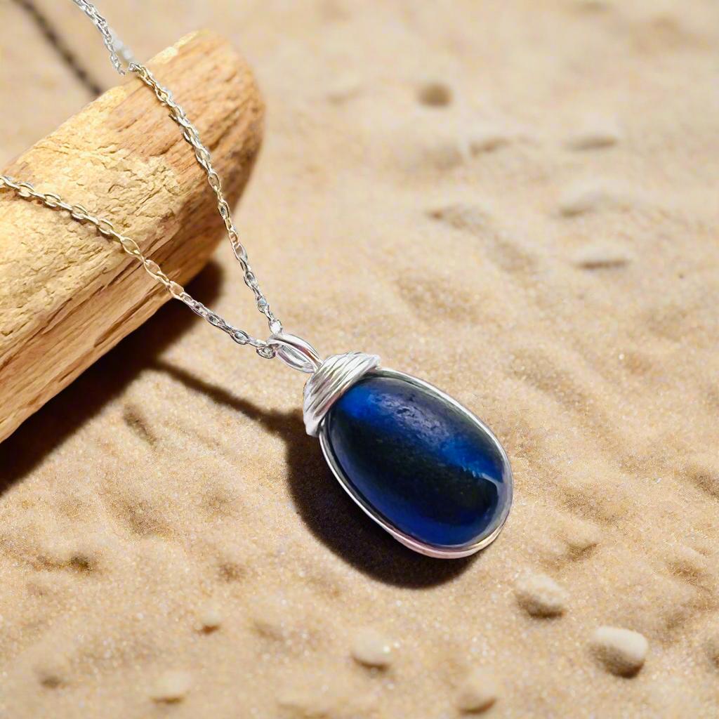 Gorgeous Mixed Blues Seaham Sea Glass Multi Pendant