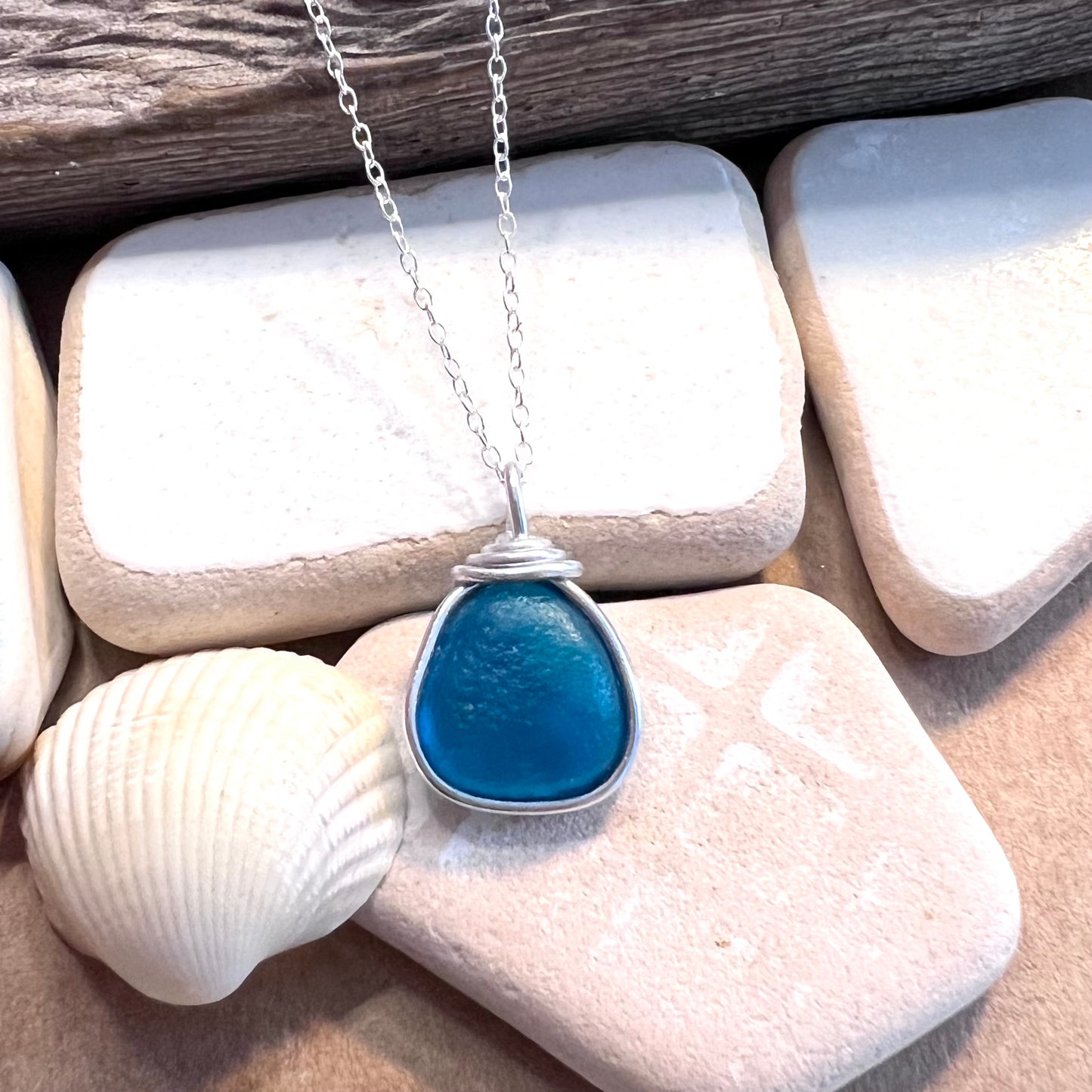 Turquoise Green Seaham Sea Glass Pendant
