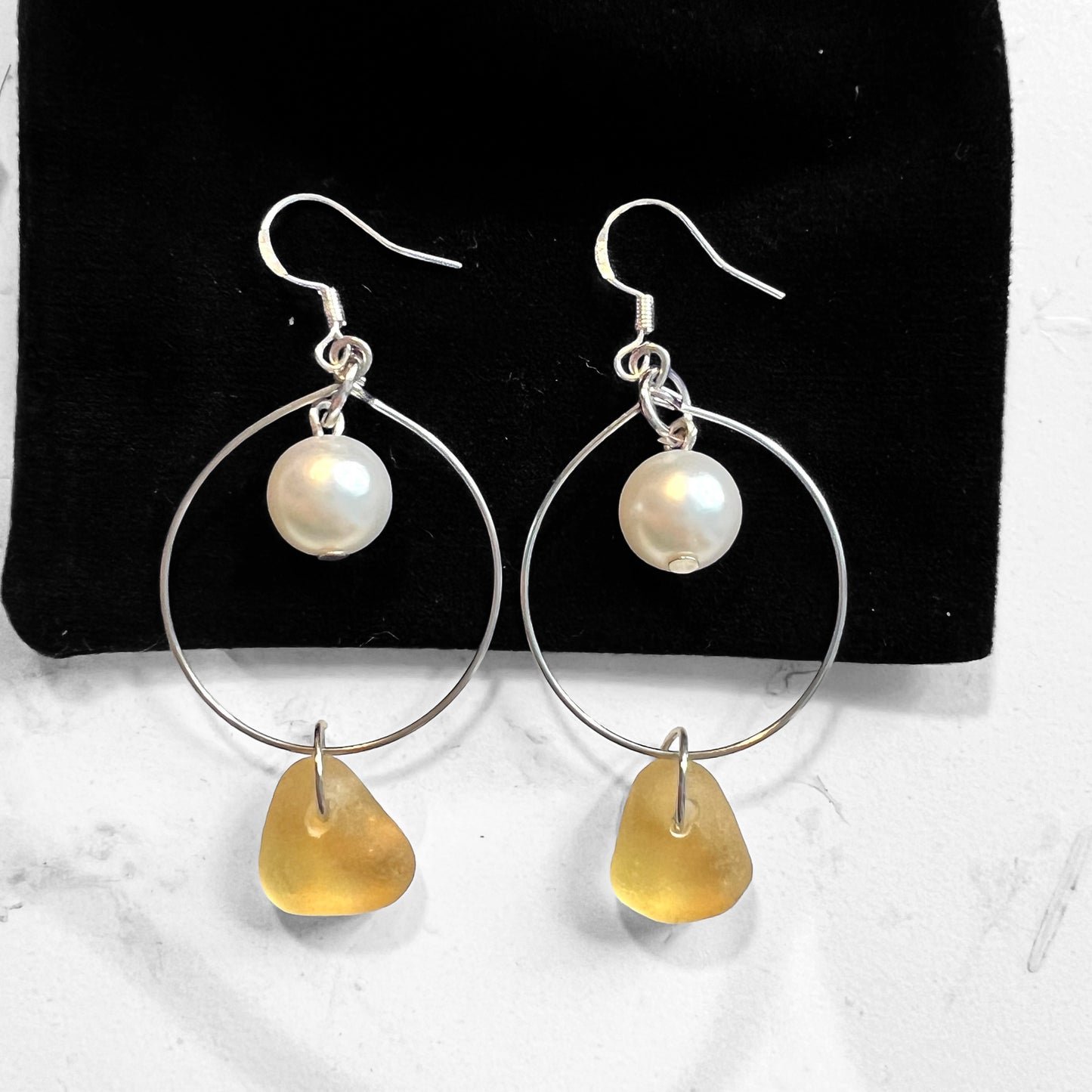Statement Seaham Sea Glass and Glass Pearl Earrings