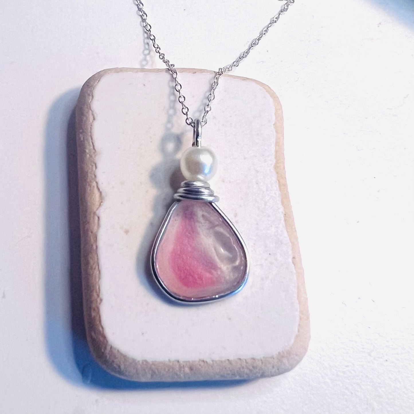 Pink & White Seaham Sea Glass Multi Pendant