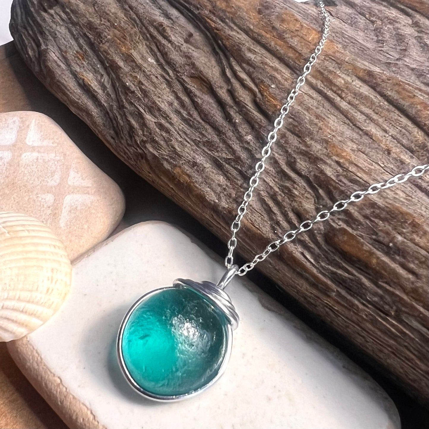 Canary Island Rare Turquoise Green Sea Glass Pendant