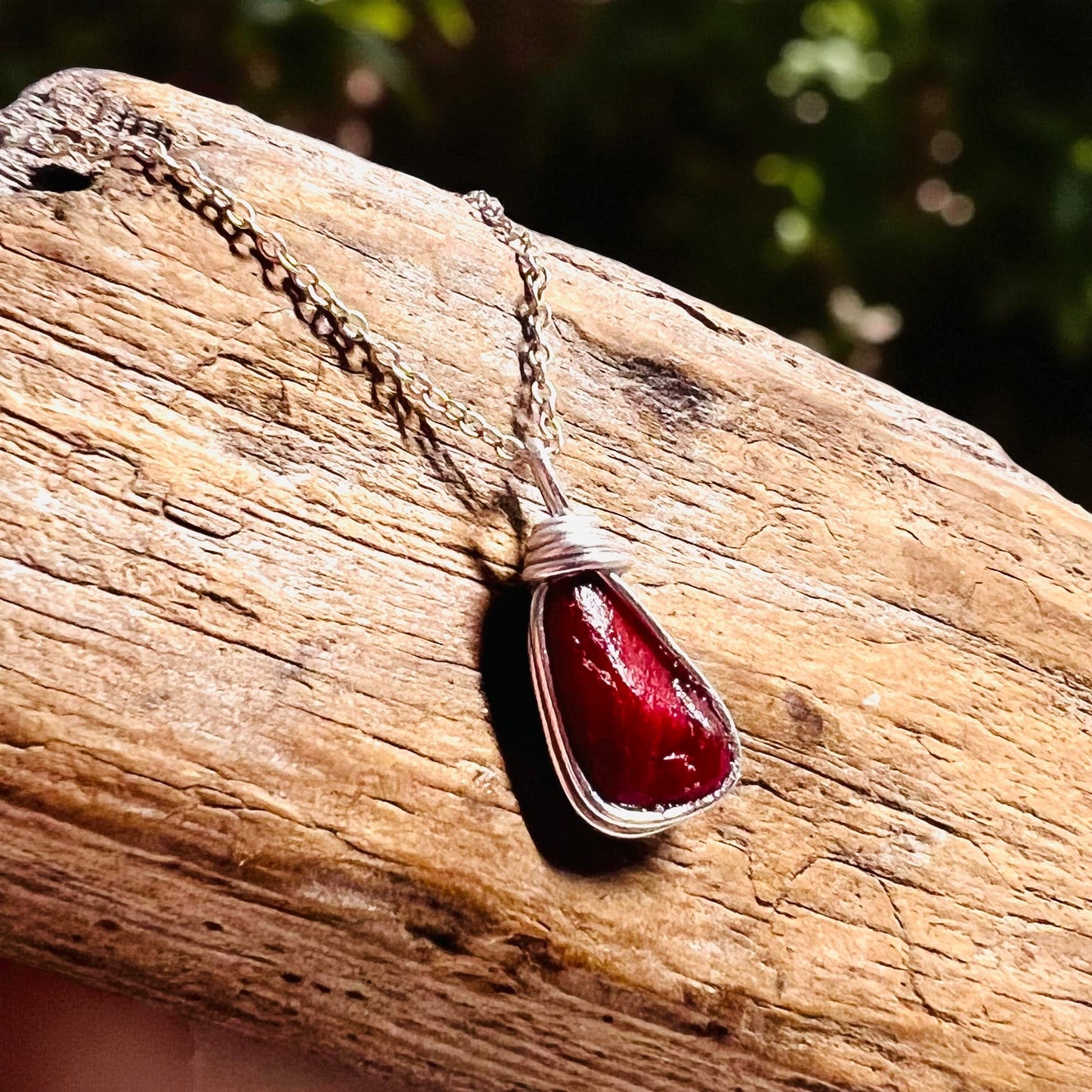 Milky Dark Red Seaham Sea Glass Pendant