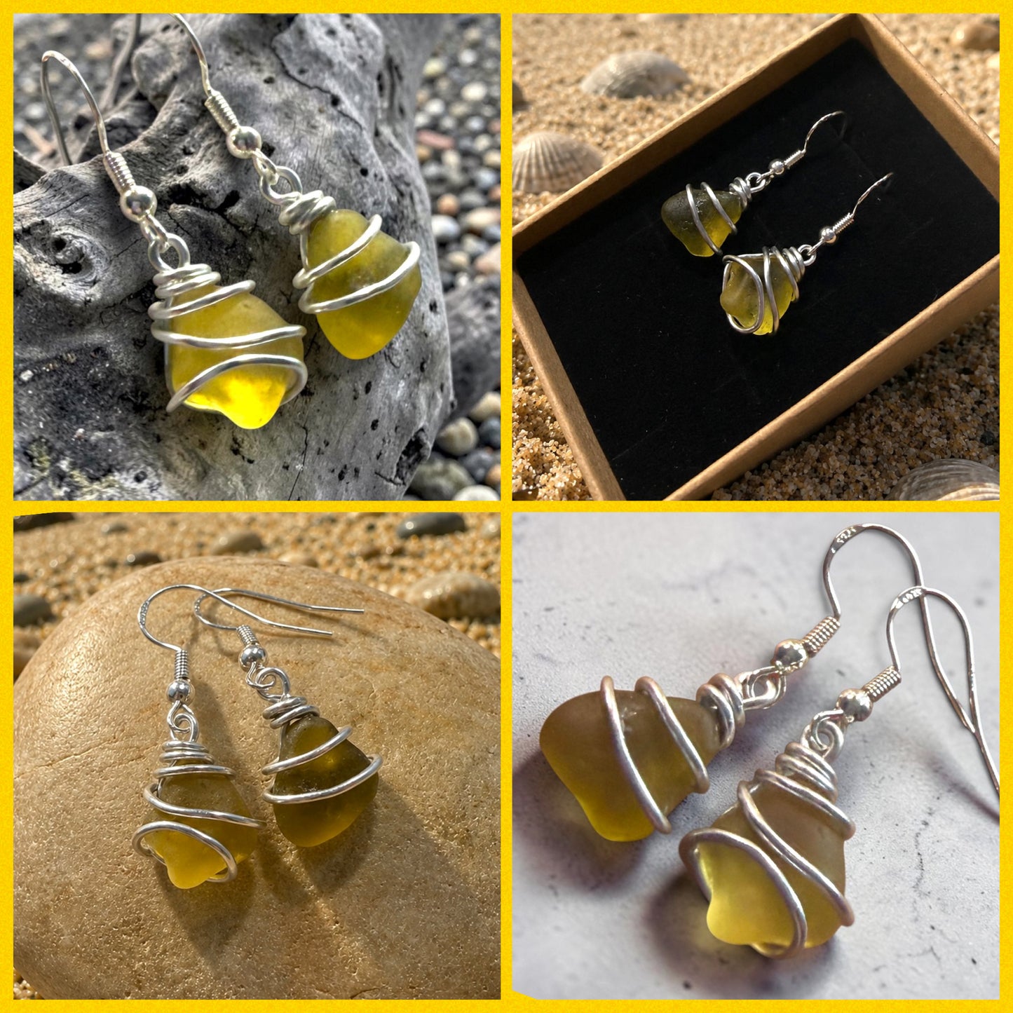 Yellow Seaham Sea Glass Earrings