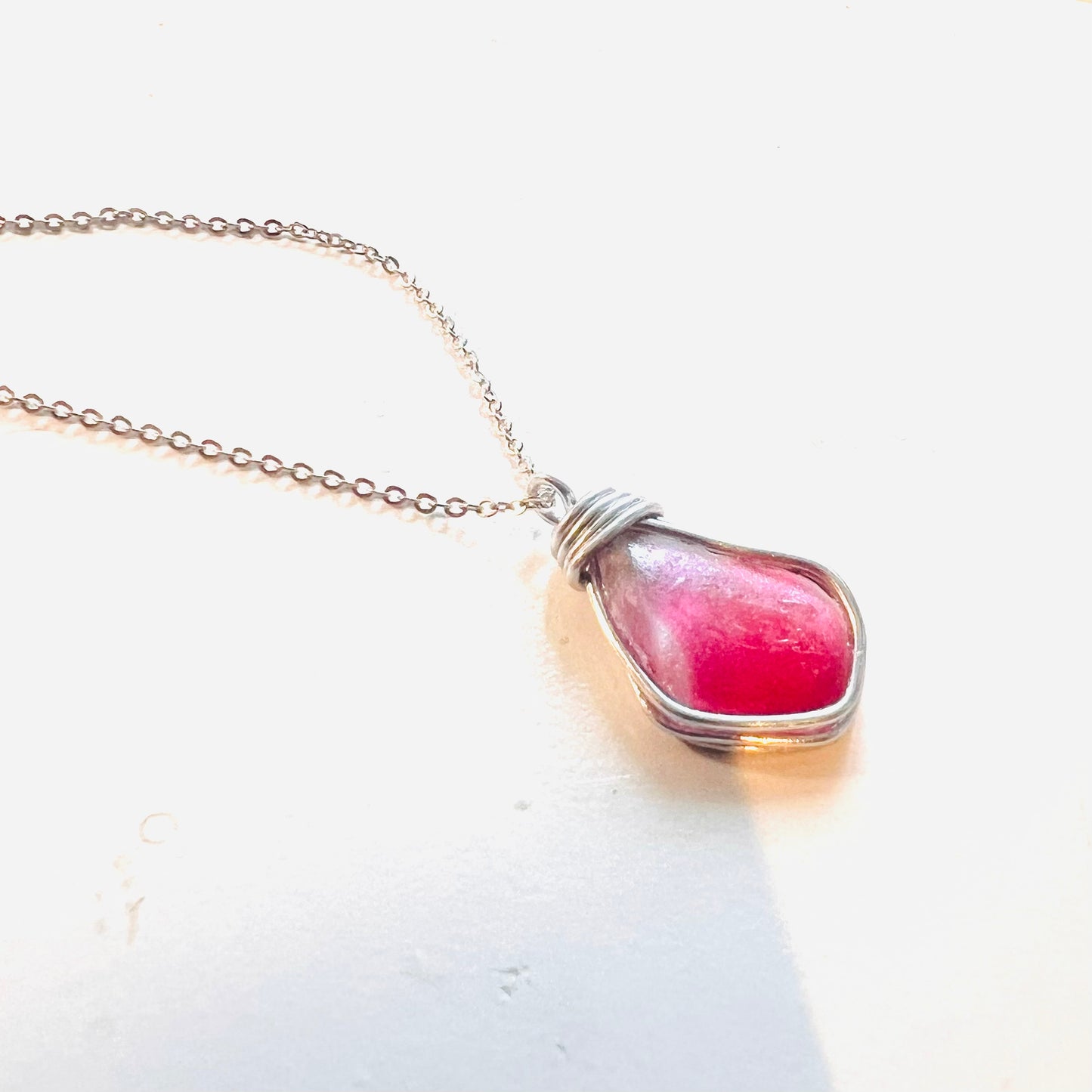 Large Pink Seaham Sea Glass Multi Pendant