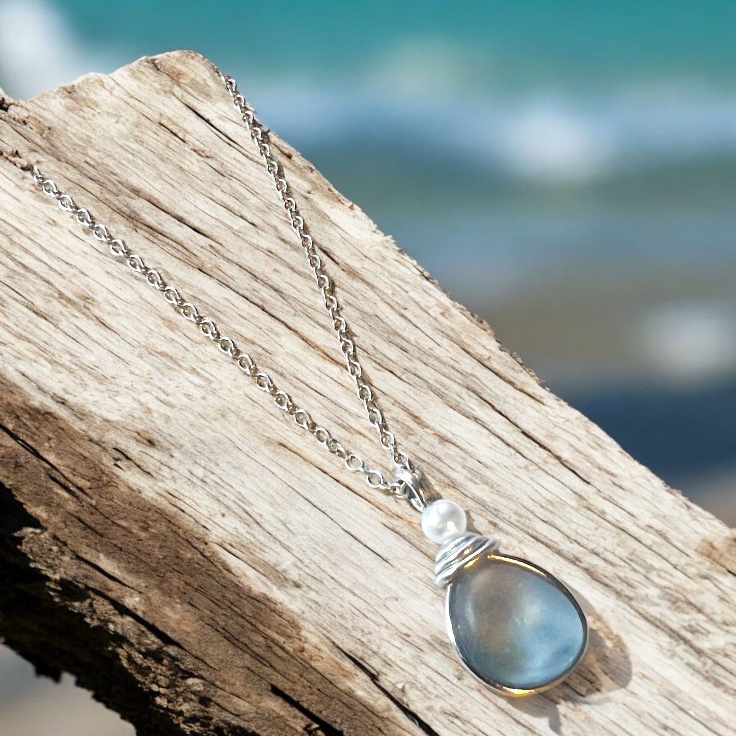 Dusky Blue Seaham Sea Glass Pendant