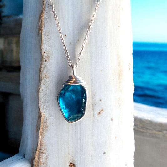 Chunky Turquoise Seaham Sea Glass Pendant