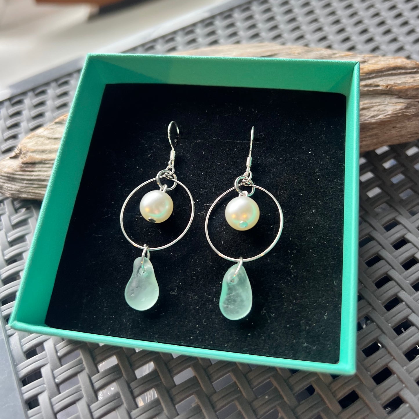 Statement Seaham Sea Glass and Glass Pearl Earrings