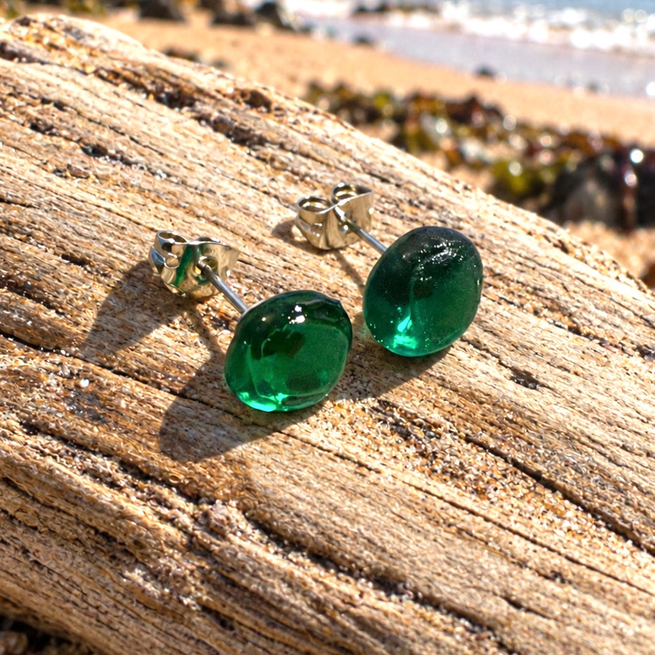 Rare Turquoise Spanish Sea Glass Stud Earrings