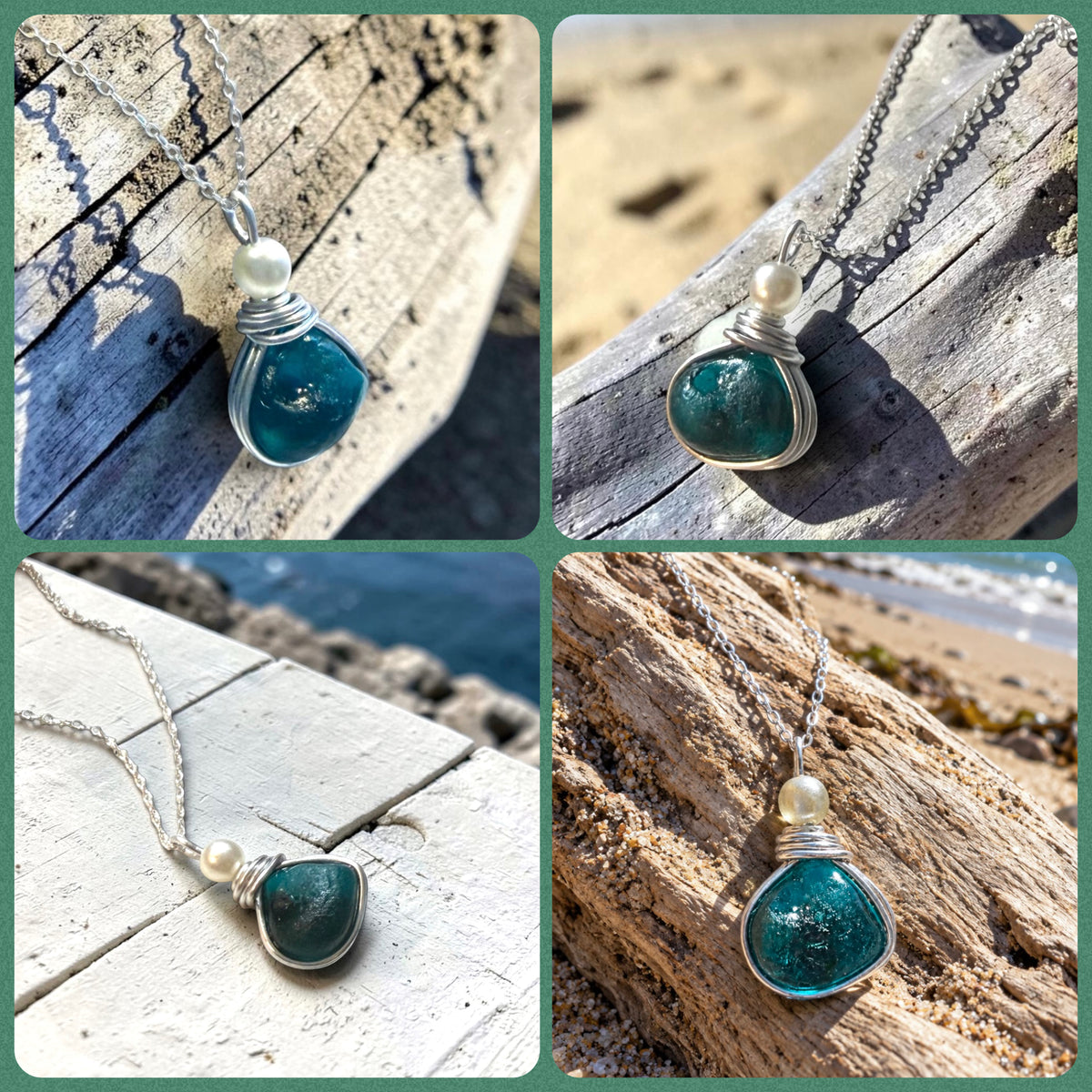 Deep Turquoise Seaham Sea Glass Pendant