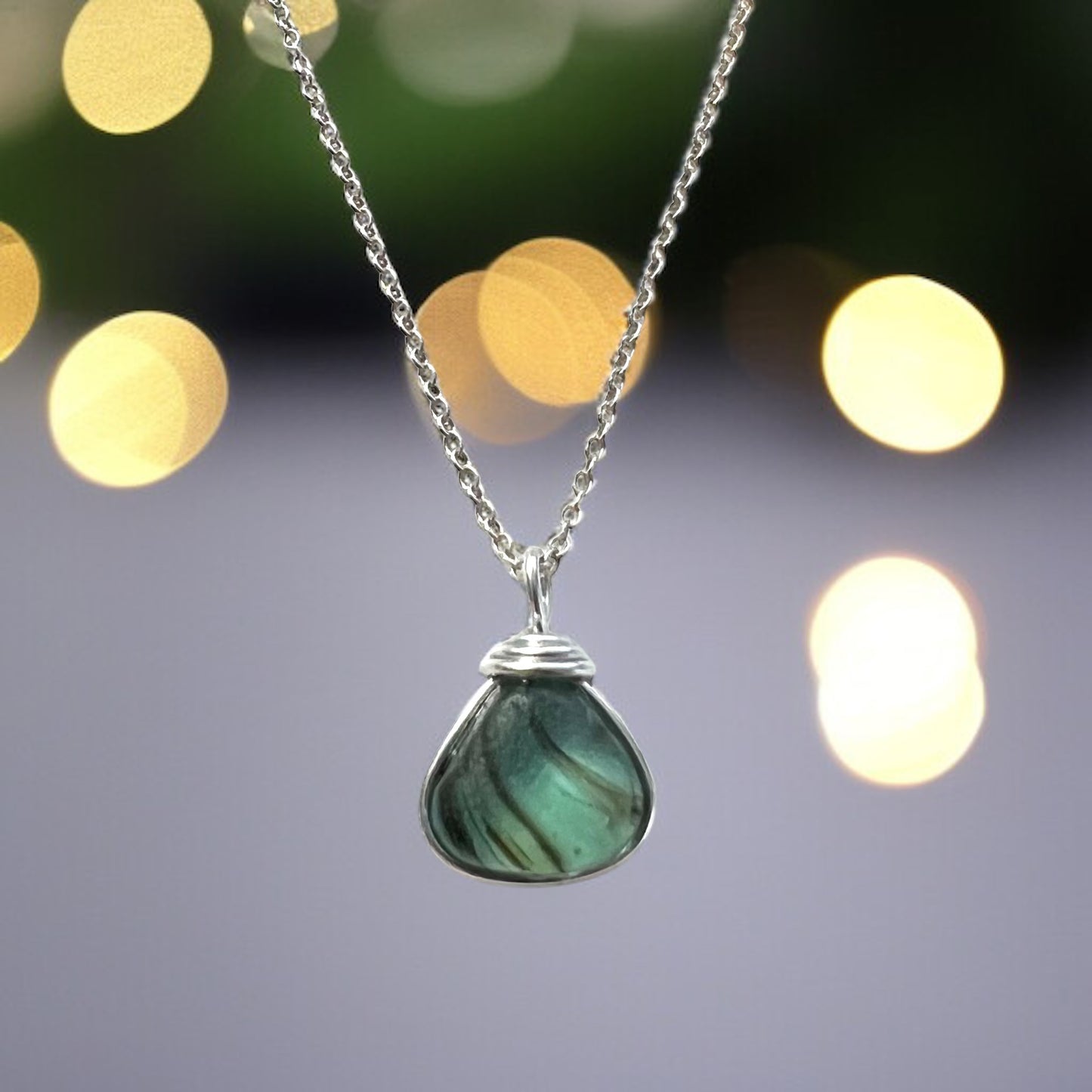 Mixed Green Seaham Sea Glass Multi Pendant