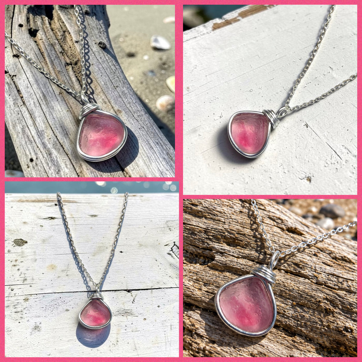 Rare Pale Pink Seaham Sea Glass Multi Pendant