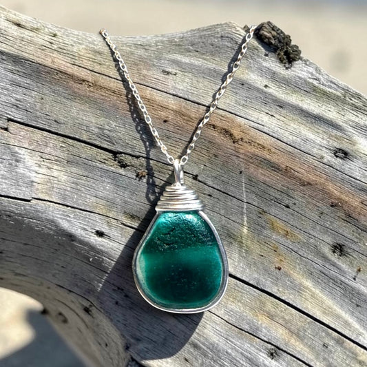 Large Striped Turquoise Seaham Sea Glass Multi Pendant