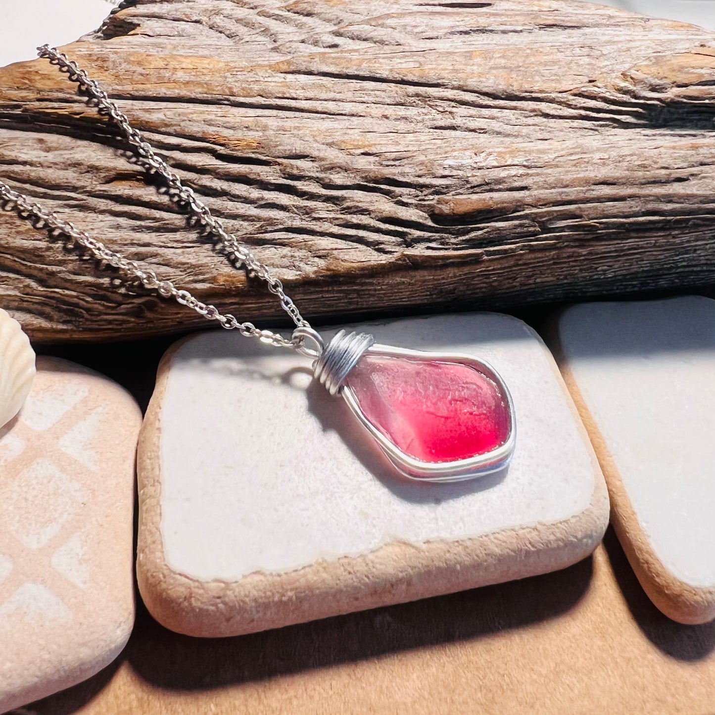 Large Pink Seaham Sea Glass Multi Pendant