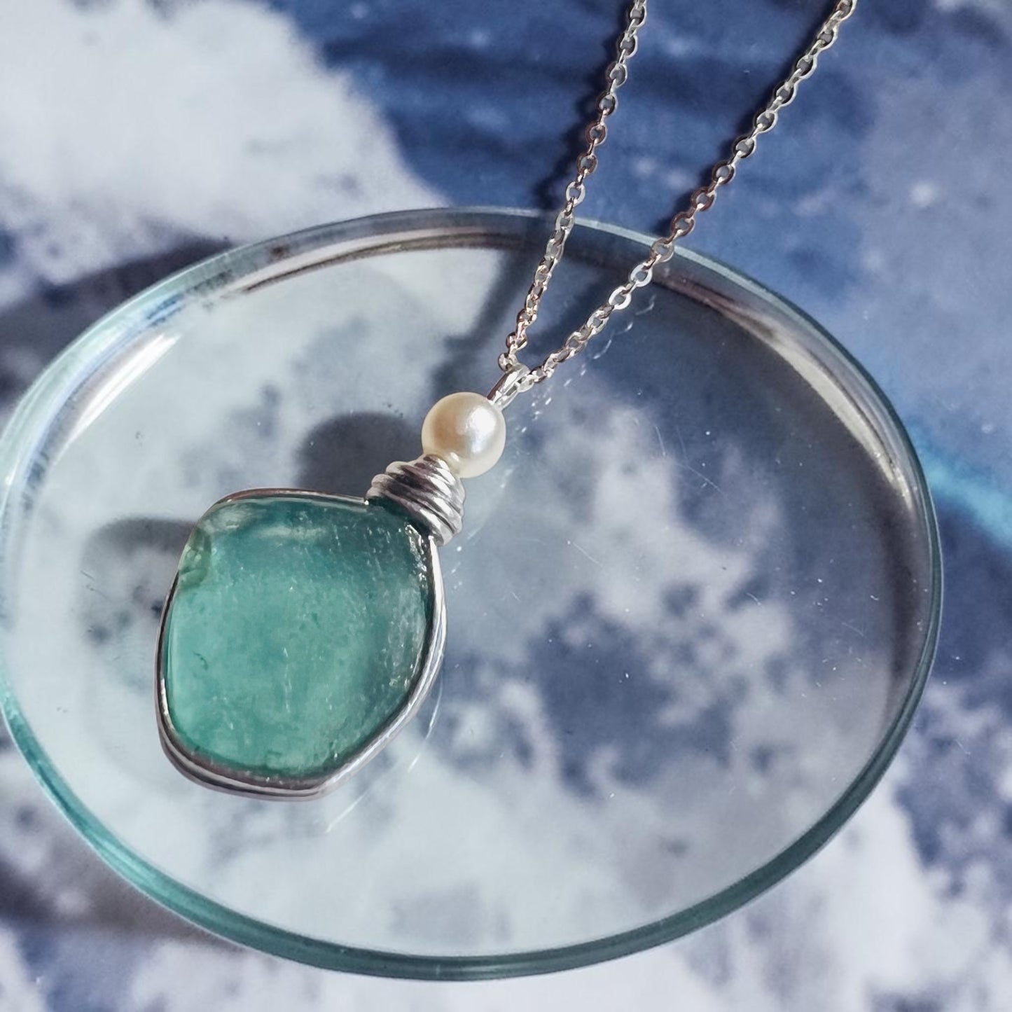 Large Turquoise Seaham Sea Glass Pendant