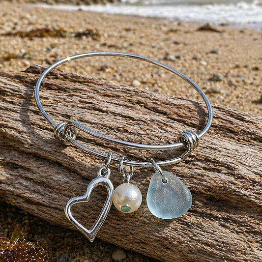 Seaham Sea Glass Heart Charm Bracelet
