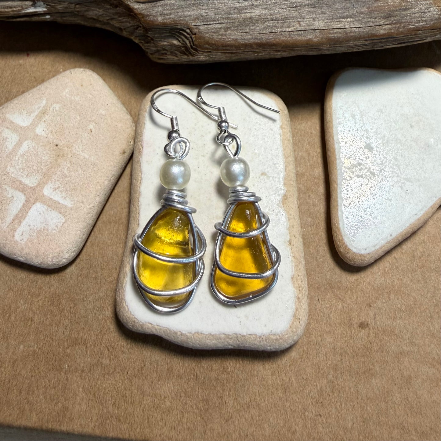 Yellow Canary Island Sea Glass Earrings