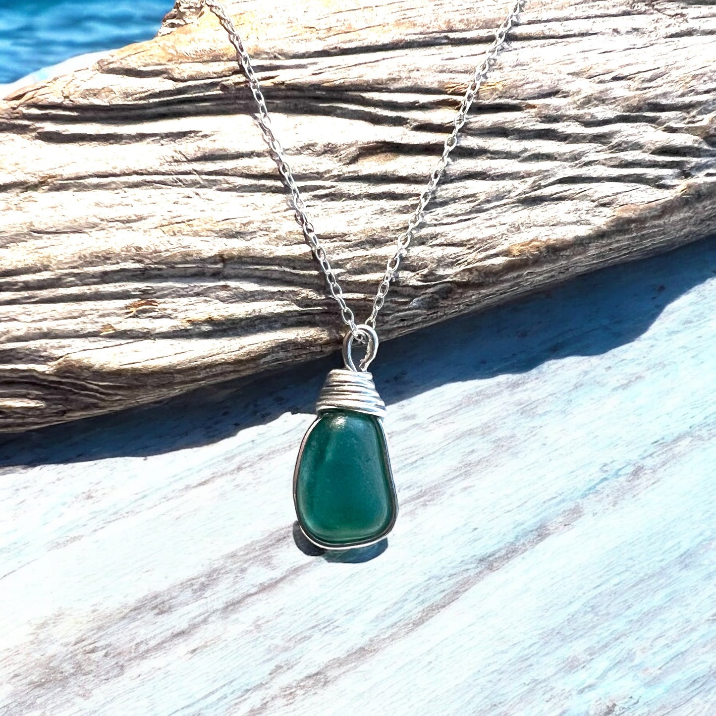Turquoise Seaham Sea Glass and Glass Pearl Pendant