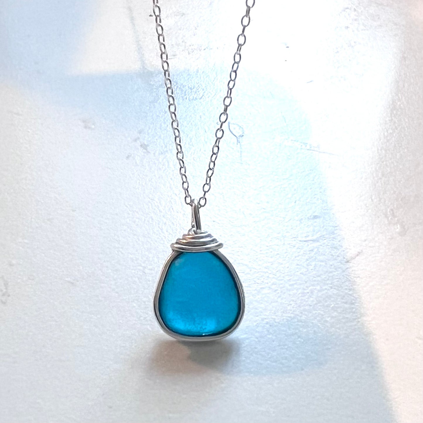 Turquoise Green Seaham Sea Glass Pendant