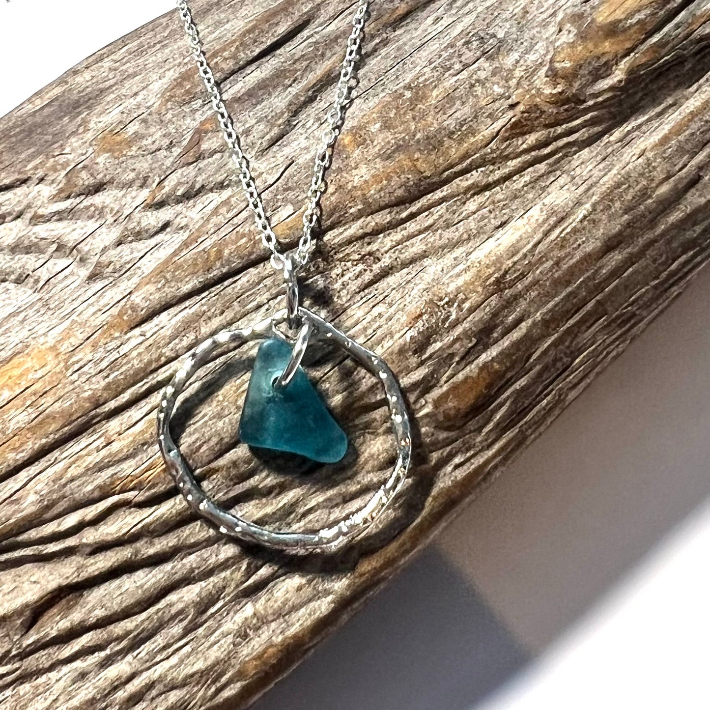 Seaham Sea Glass Bright Aqua Shade Frame Pendant