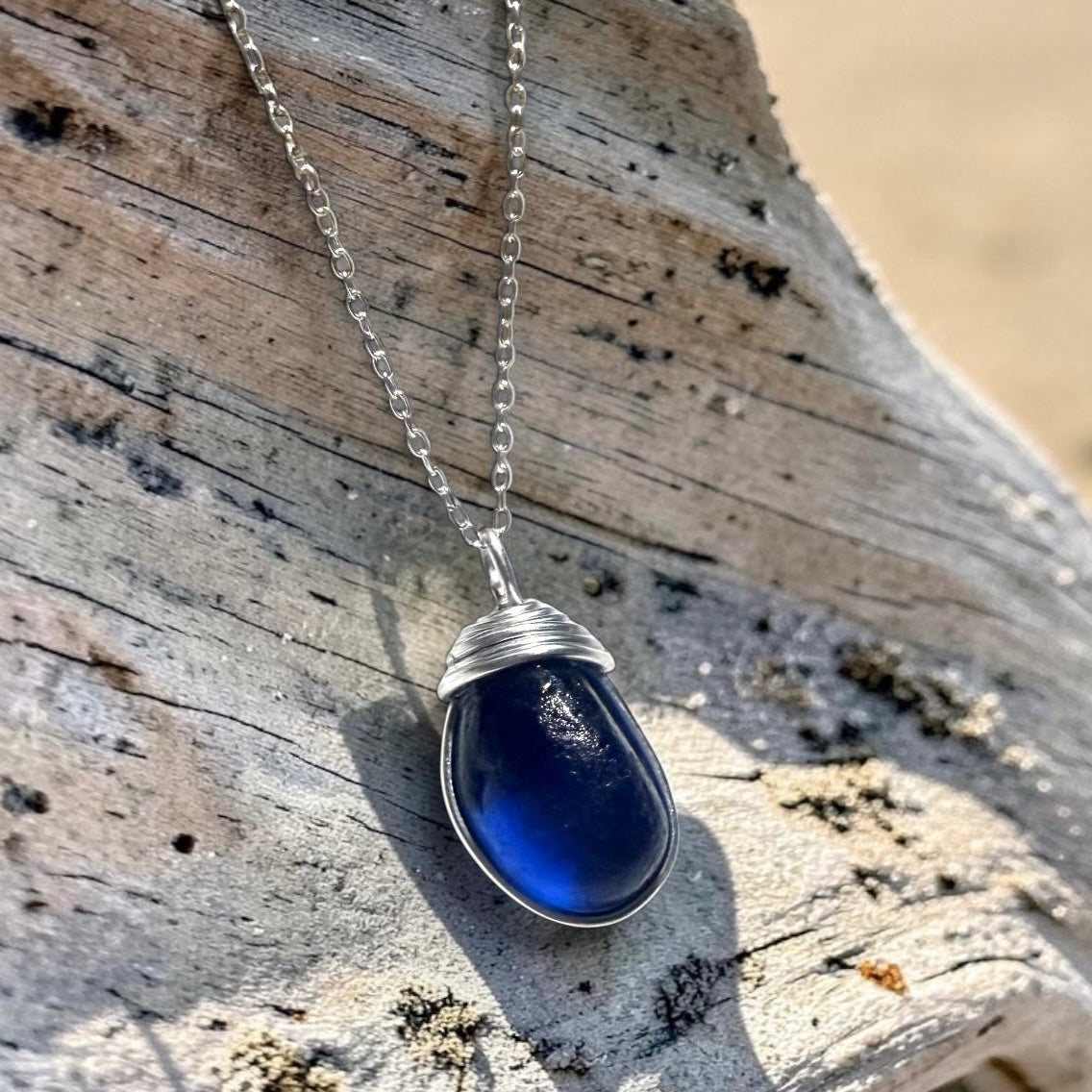 Deep Blue Seaham Sea Glass Pendant