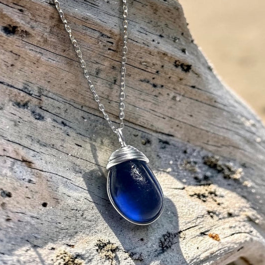 Deep Blue Seaham Sea Glass Pendant