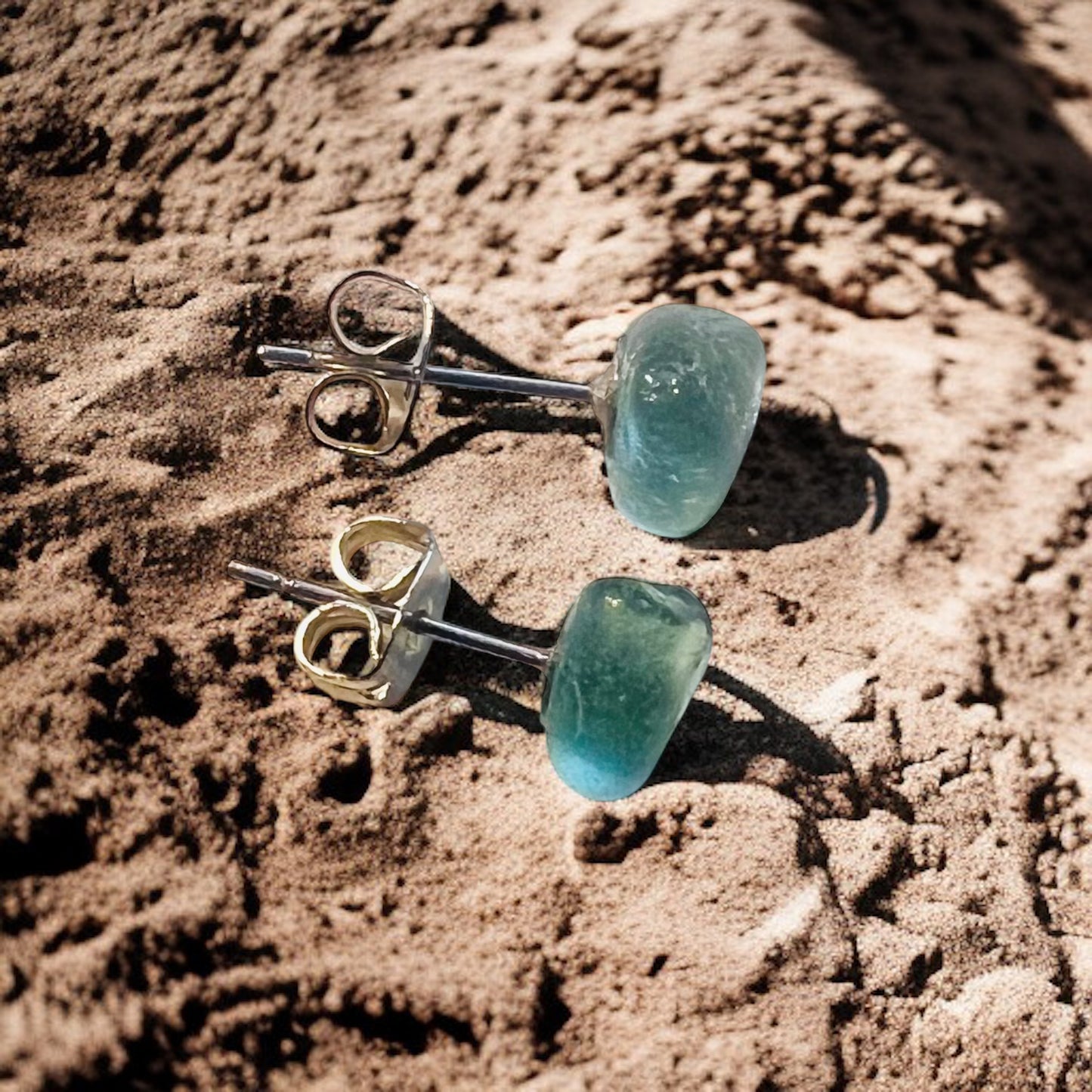 Aqua Seaham Sea Glass Stud Earrings