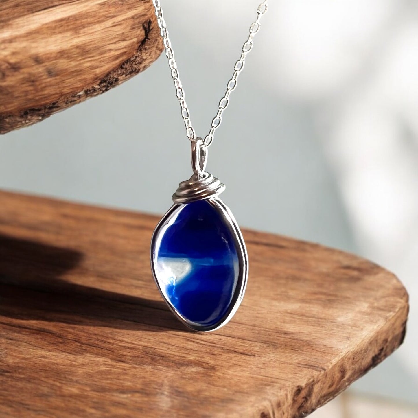 Deep Blue Multi Tone Seaham Sea Glass Pendant